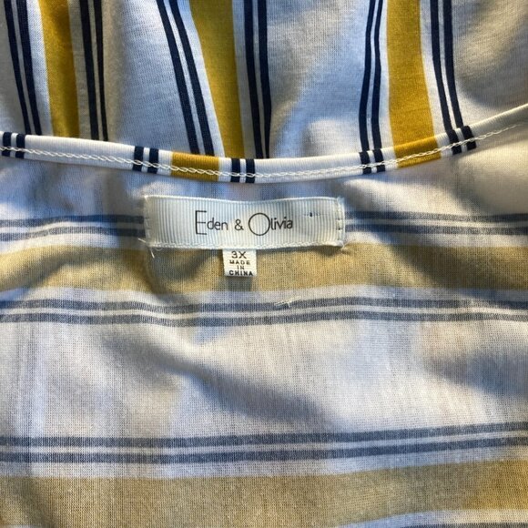 Eden & Olivia SZ 3X NWT Knit Pullover Yellow & Navy Stripe top roll tab sleeve - Picture 7 of 10